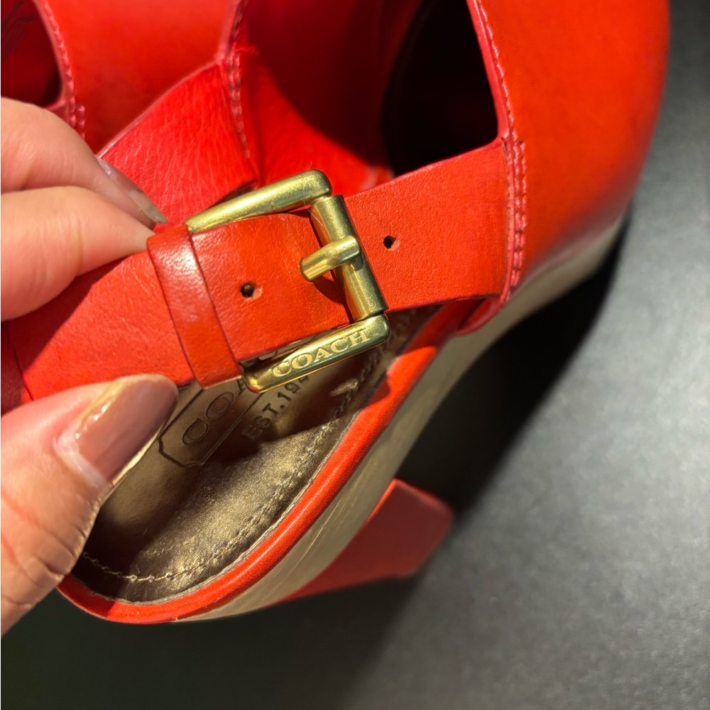 Coach Red Leather Mules with Wooden Heel - Picture 4 of 7